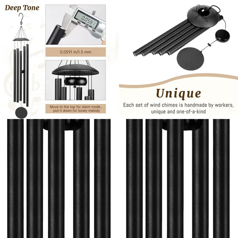 

65 Large Deep-Tone Wind Chimes with 5 Thick Aluminum Tubes, Outdoor Metal Chimes with Wooden Striker, Unique Garden Decor Gift f