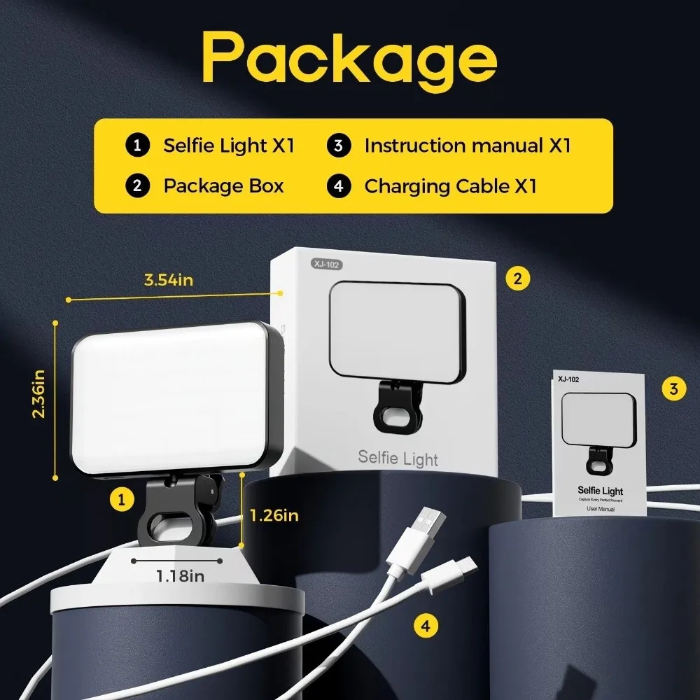 Luce per selfie a LED 800/1000mAh USB ricaricabile Luminosità regolabile Mini luce per selfie 3 modalità Luce di riempimento a LED