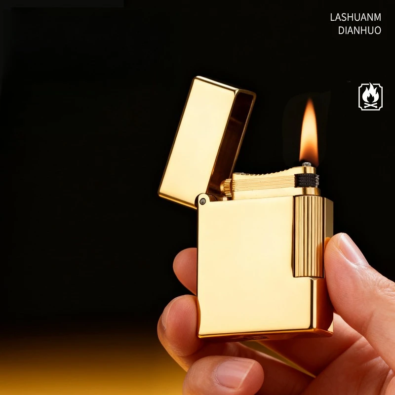 

New Handmade Brass Side Slide Ignition Kerosiene Lighter Portable Brass Lighter Cigarette Accessories Men's Gift