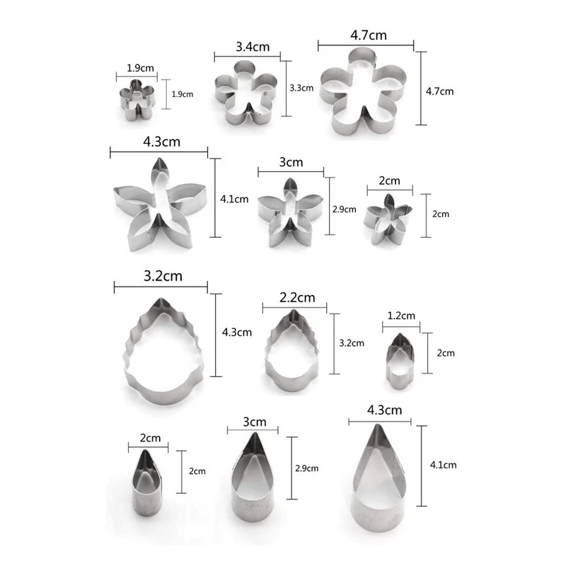 12Pcs Stainless Steel Flower & Leaf Cookie Cutter Set Cake Biscuit Chocolate Baking Mold Cake Decoration Tools Donut Cutter Kit