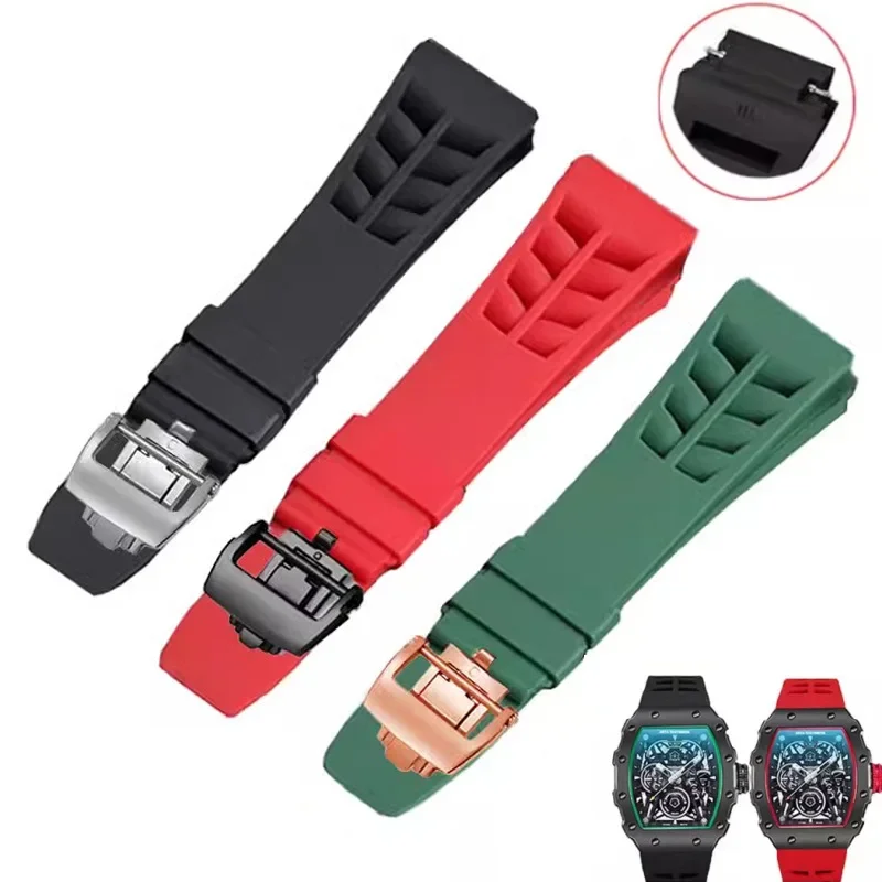 Soft rubber strap For Richard Mille RM53/055/011/050 men's waterproof and sweat proof silicone bracelet 25mm Watch accessories