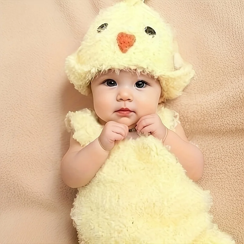 Cute Chick Costume Knitted Crochet Romper Hat Newborn Photography Outfit  Accessories Baby Photoshoot Outfit Accessories