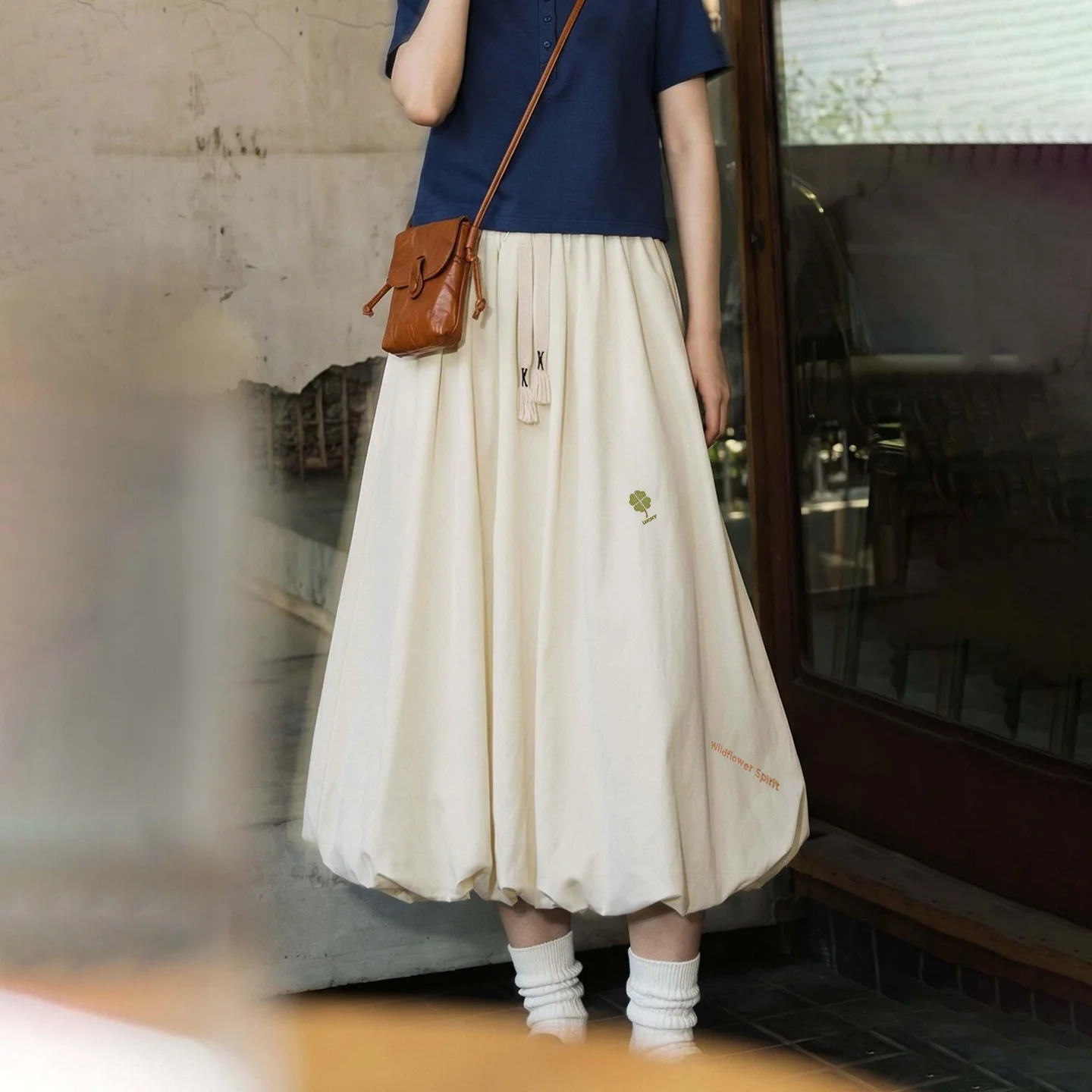 Maden Women's Elegant Milky White A Line Umbrella Skirt Lantern Cloud Bud Hip Cover Slim Flowy Long Summer Streetwear Bottoms