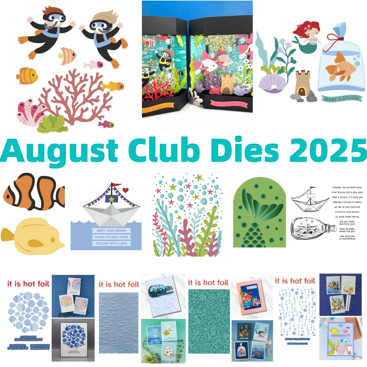 

2025 New Diving Ship Splash Tales Fish Metal Cutting Dies Clear Stamps Bloom Stencil Coral Hot Foil Wax for DIY Making Gift Card