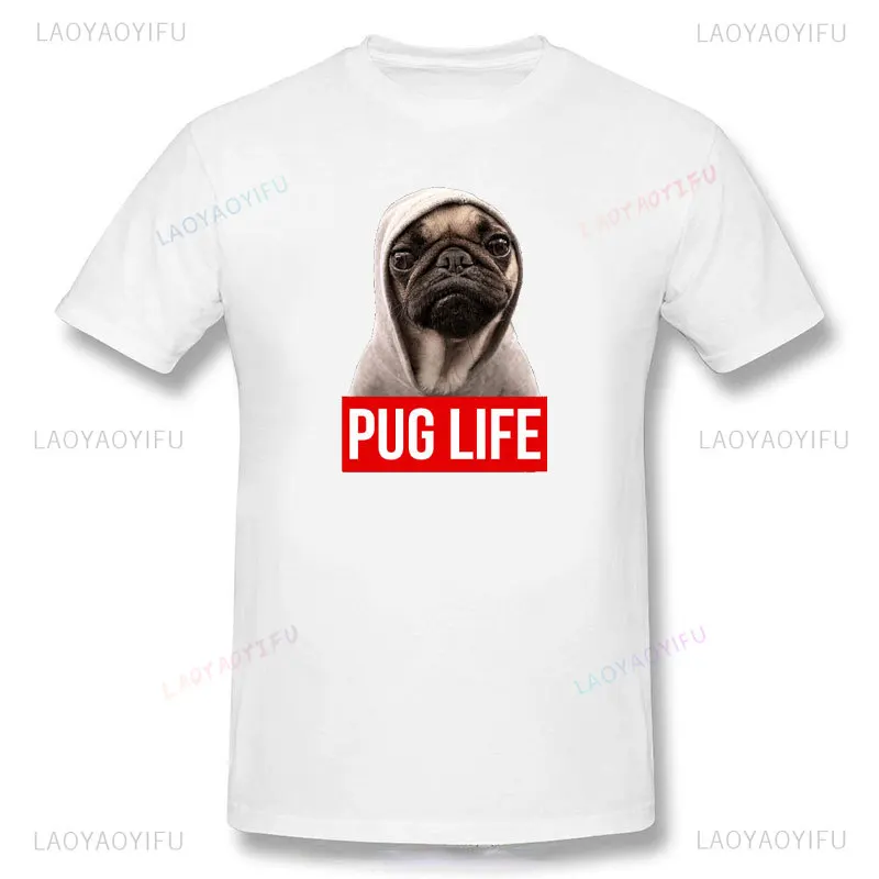 Summer Woman Man Outdoors Graphic T Shirts Funny Pug Life Cartoon Dog High Quality Cotton T-shirt Fashion Ropa Hombre