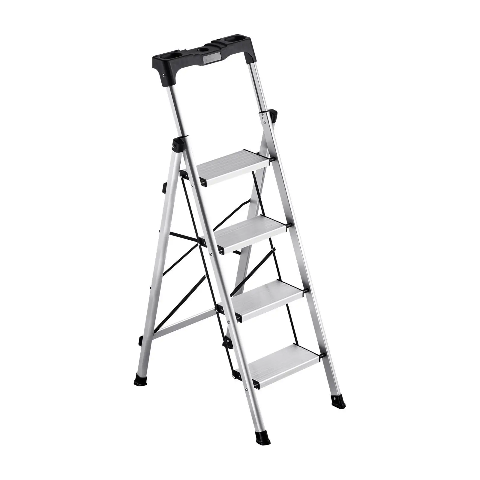 Escalera de 4 peldaños, taburete plegable con pedal ancho antideslizante y agarre cómodo, escalera portátil de aluminio con capacidad para 330 libras.