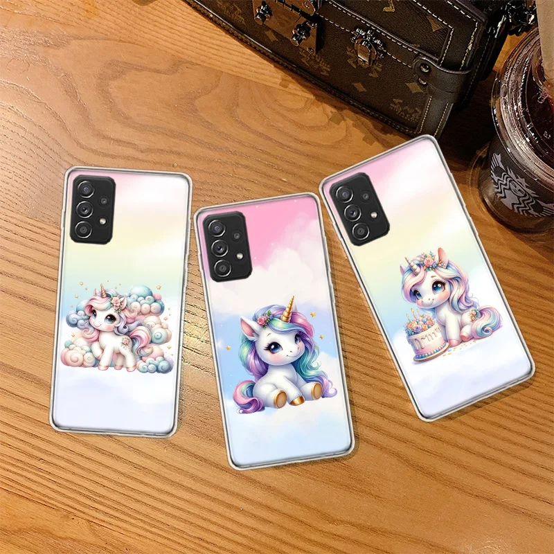 Cute Unicorn Baby Phone Case For Galaxy Note 20 Ultra 10 Lite 9 8 Samsung A15 A25 A35 A55 A05S M12 M21 M30S M31 M32 M51 M52 F52