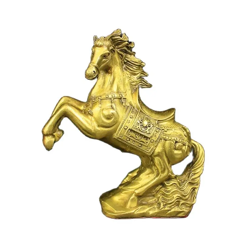 21.5CM Bronze statue of a horse leaping on a saddle and auspicious