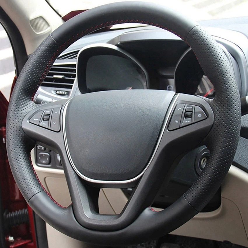 DIY Black Artificial Leather Car Steering Wheel Covers Case for Chery Tiggo 5 2013-2016