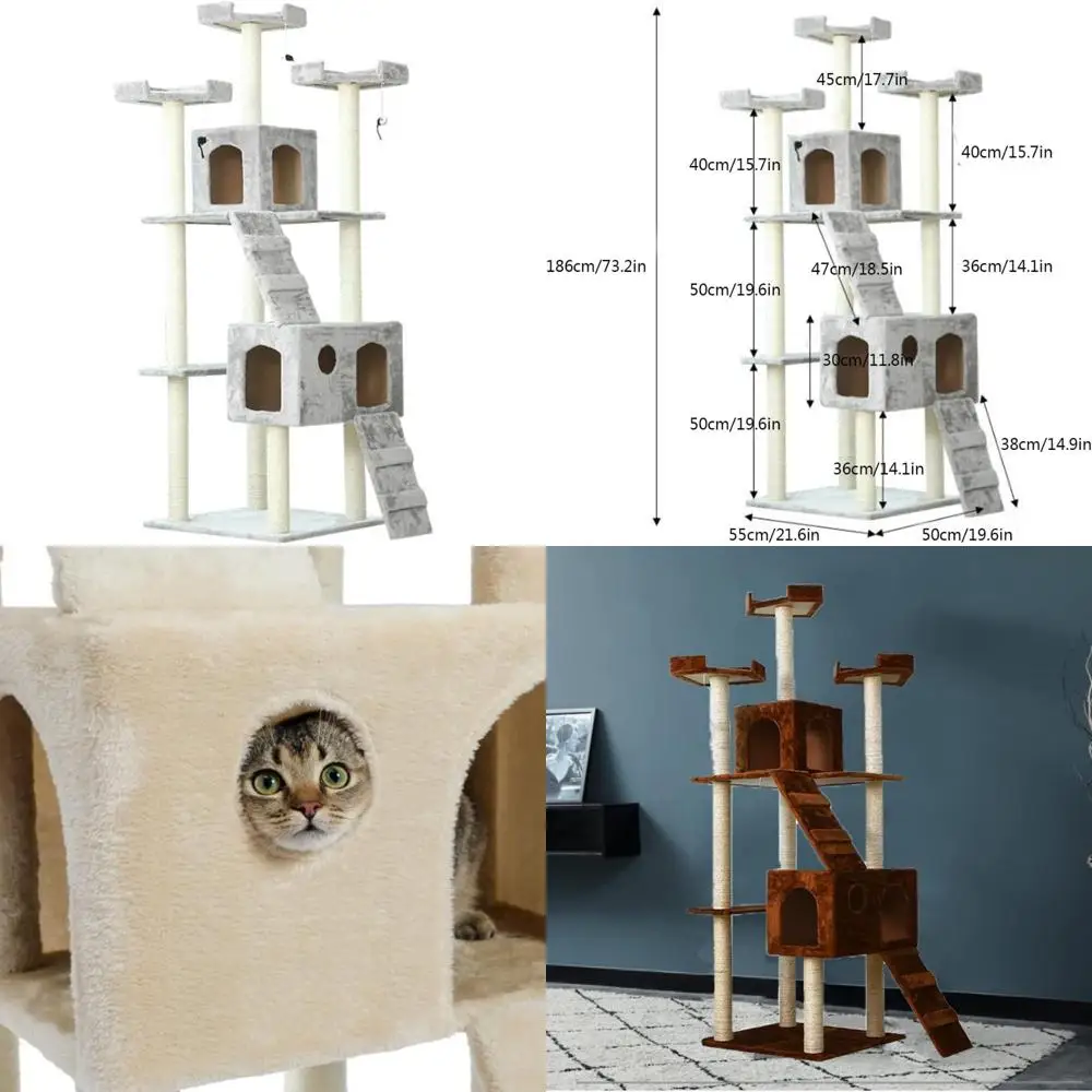 

Large Cats' Indoor Floor-to-Ceiling Cat Tree Tower with Integrated Kennel