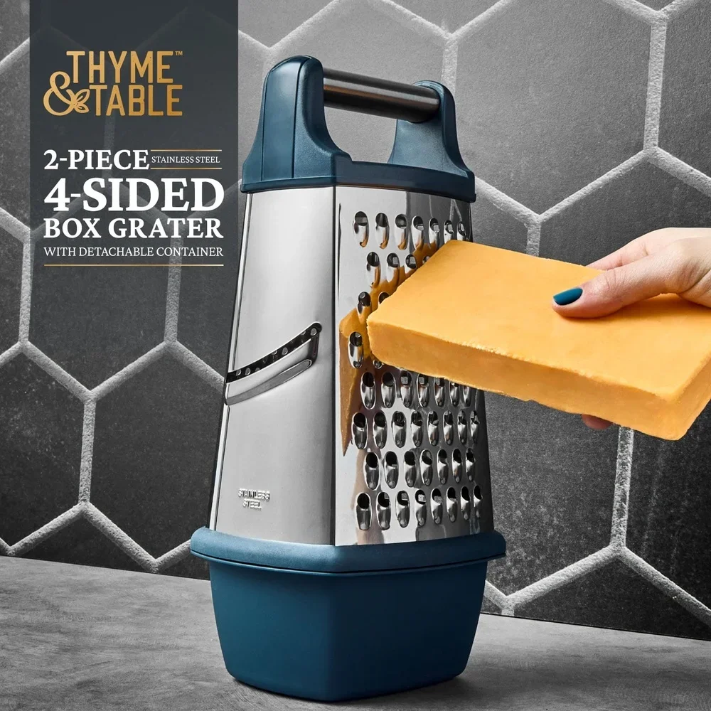 طقم مبشرة من الفولاذ المقاوم للصدأ مكون من قطعتين مكون من 4 جوانب مع حاوية تخزين قابلة للفصل ومقبض مريح وسهل التقطيع والتقطيع