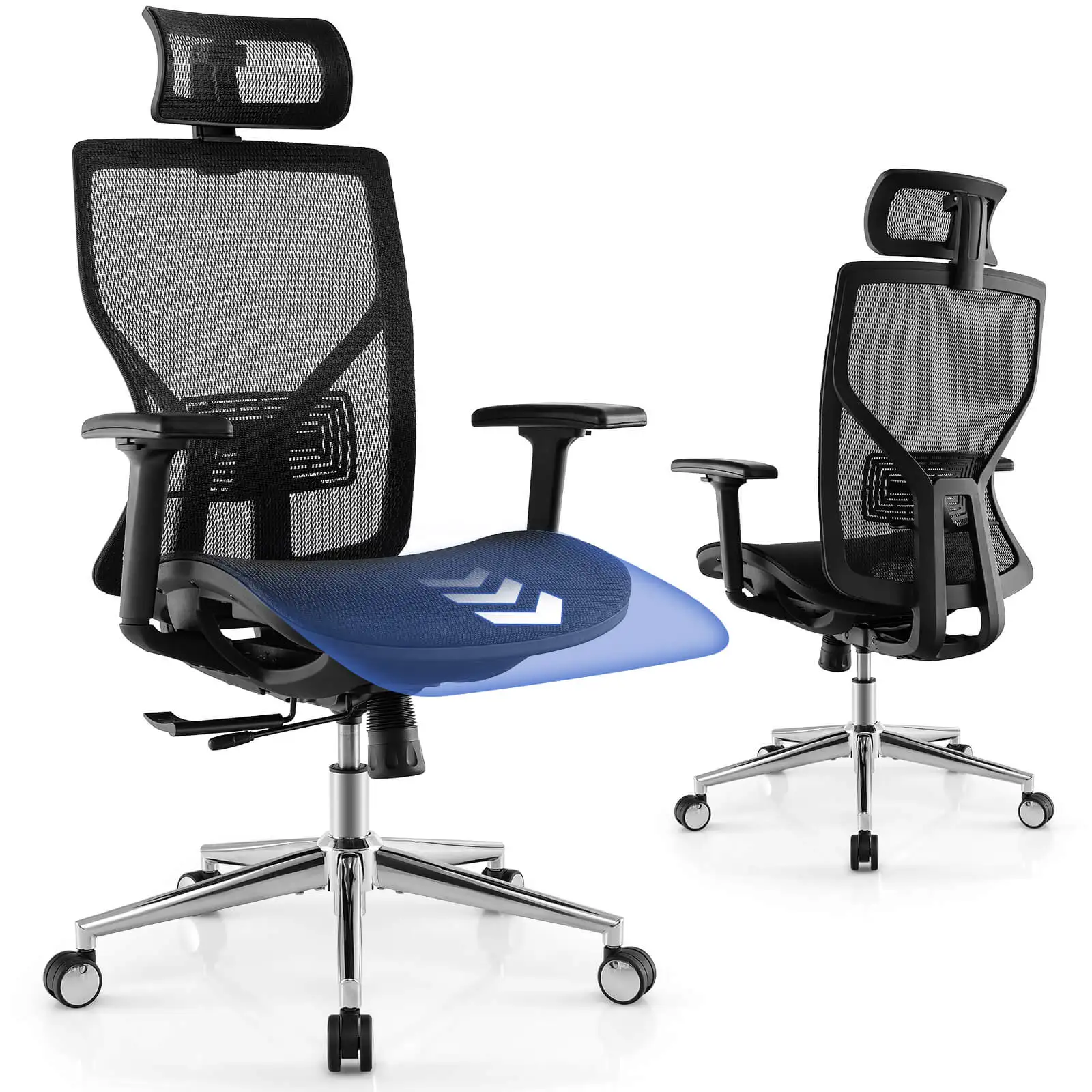 

Ergonomic Office Chair w/ Adjustable Headrest Reclining Backrest 3D Armrests