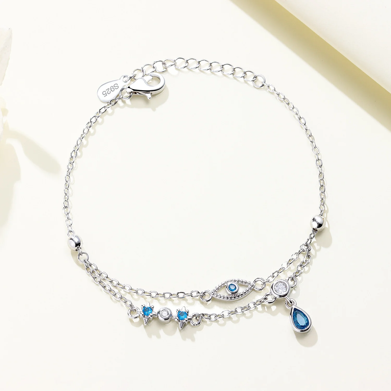 MISEFF 925 Sterling Silver Bracelet Religious Beliefs Infinity Symbol Cross Evil Eye Teardrop Zircon Bracelet Chain Jewelry Gift