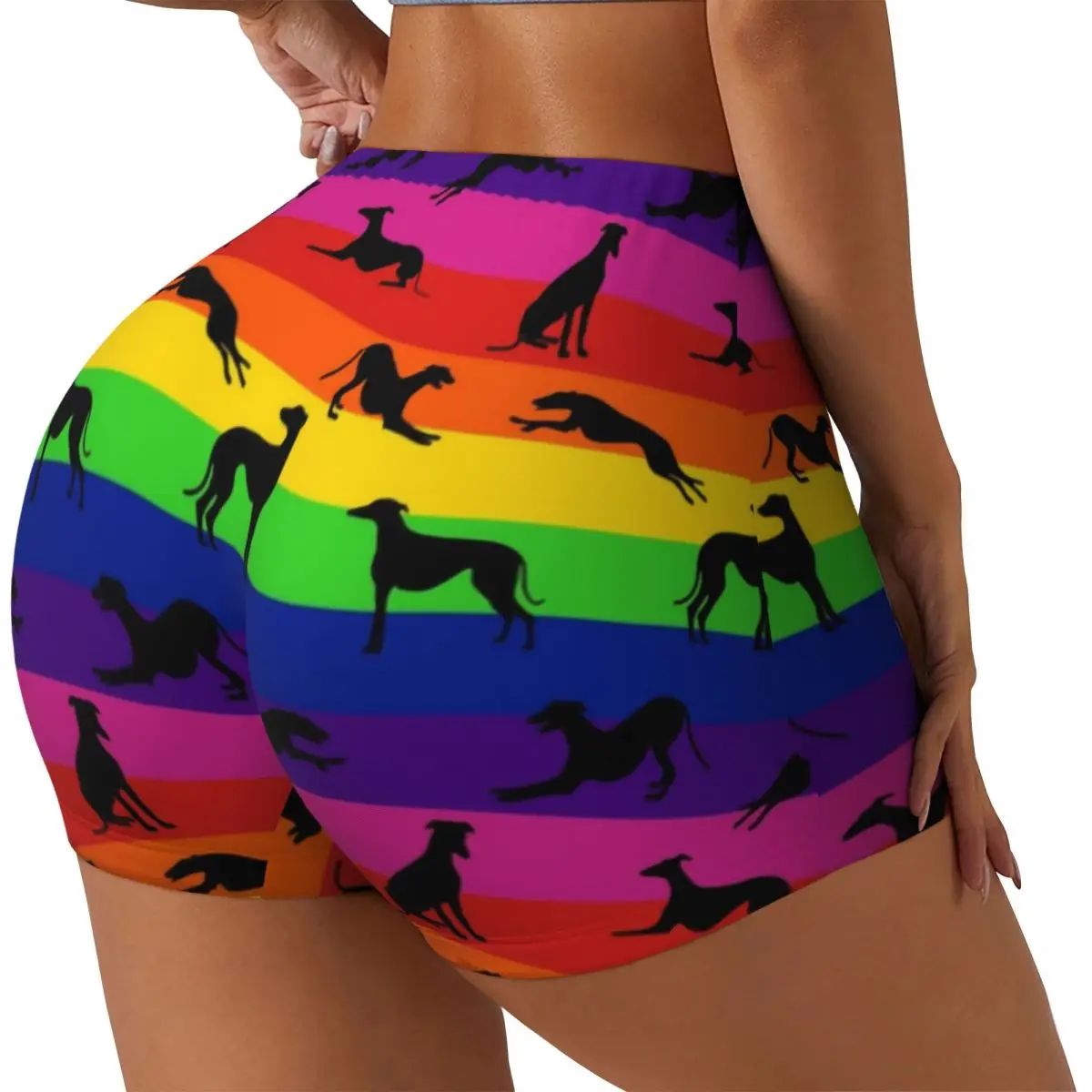 Custom Greyt Greyhound Rainbow Biker Running Gym Shorts Women Whippet Sighthound Dog Athletic Workout Yoga Shorts