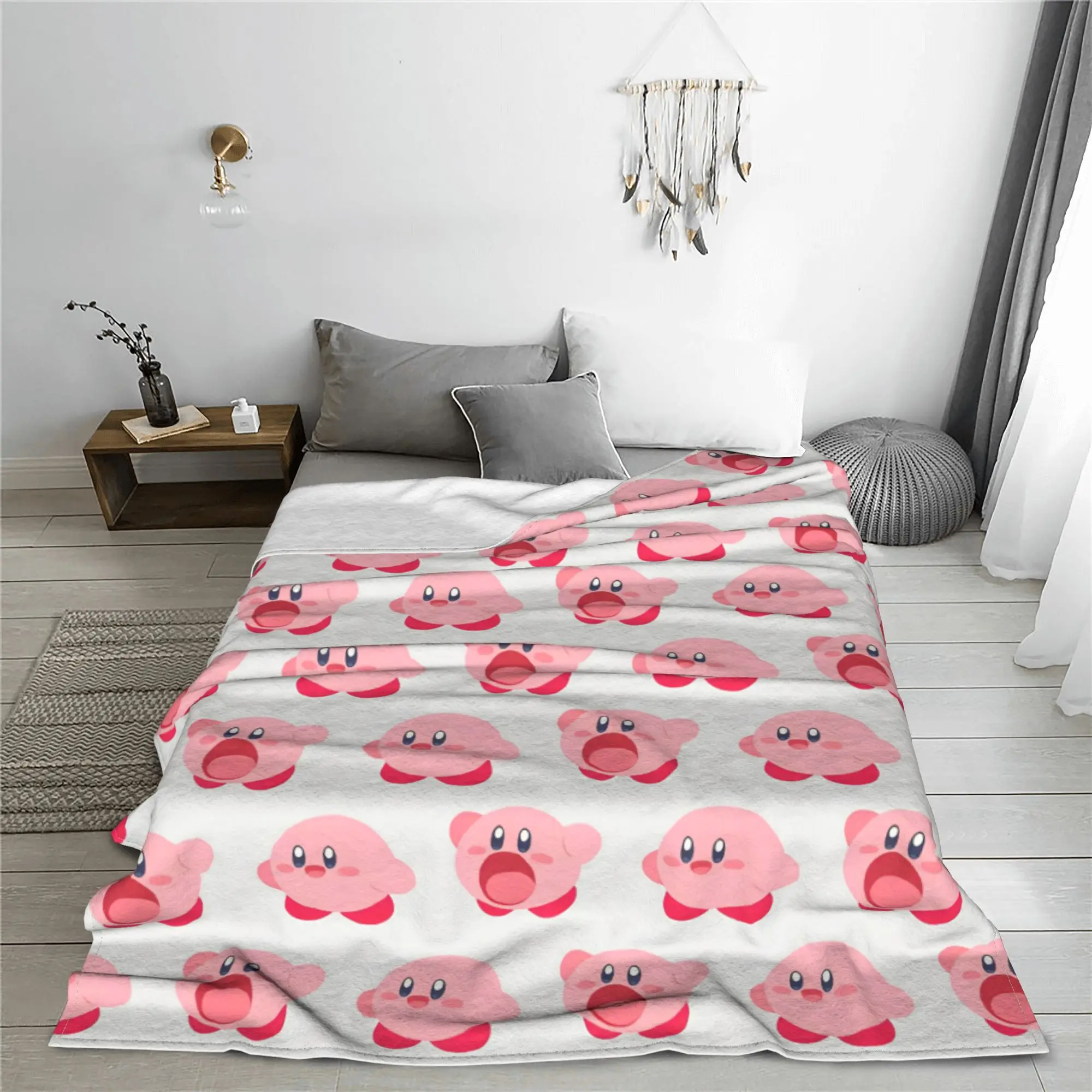 K-Kirbys Cartoon Stars Kawaii Blanket Anime Game Fuzzy Throw Blanket Airplane Travel Decoration Soft Warm Portable Rug Piece