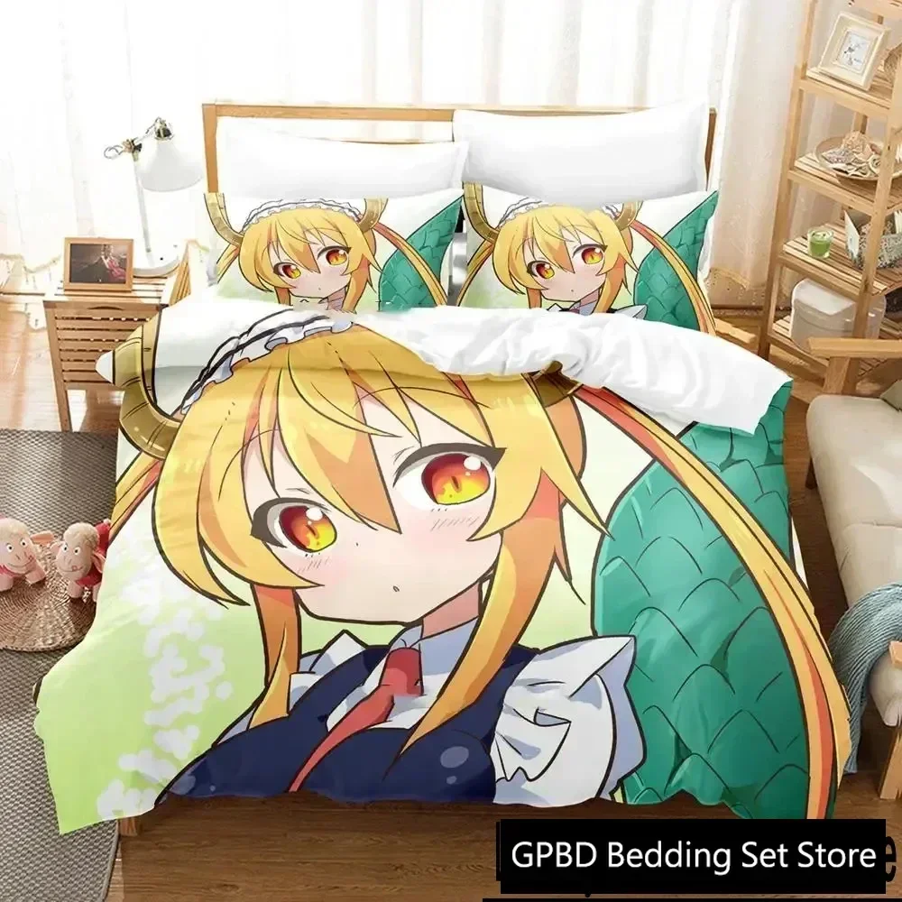 3D Print Anime Miss Kobayashi's Dragon Maid Comfortable Duvet Quilt Cover Pillowcase Bedding Set Bedroom Decoration Home Textile