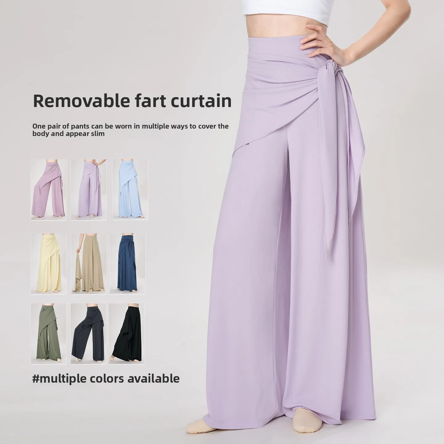 Pantalones de danza de pierna ancha para mujer, con diseño de dos piezas, falda desmontable, tejido elástico y de caída suave, pantalones de danza clásica moderna.
