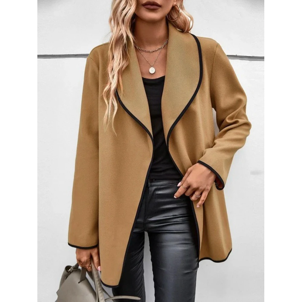 Winter Fashion Women Elegant Open Front High Street Topcoat Casual Femme Sweet Turn-down Collar Long Sleeve Peacoat traf Outwear