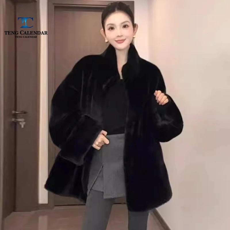 Stand Collar Environmentally Friendly Mink Fur Fur Coat, Mid Length Sleeveless Fur Integrated Coat, Women 2025 Winter New Style