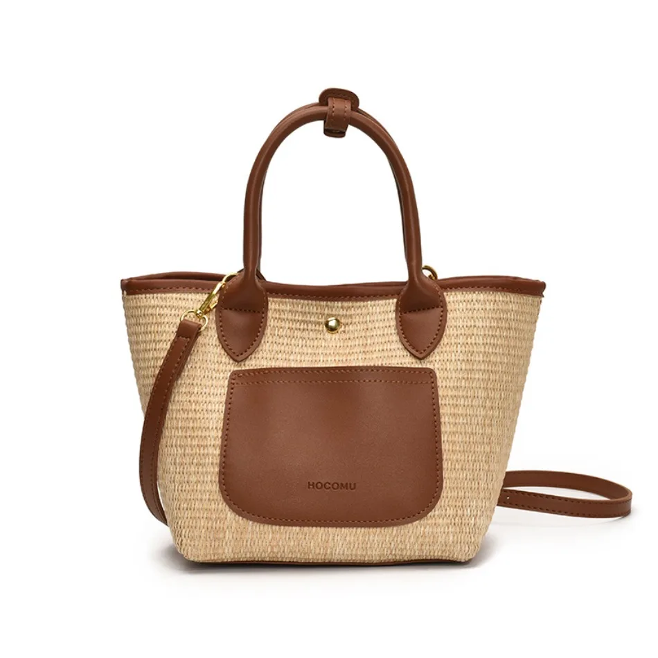 

French fashion straw bucket bag 2025 new tide hand feeling niche work commuting shoulder bag Korean carry simple crossbody bags