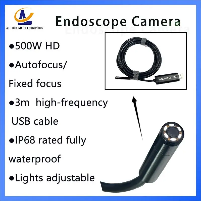 Waterproof Endoscope Provedor Pipe Detection Auto Repair AF HD 500W with LED Endoscope Lens USB Free Driver