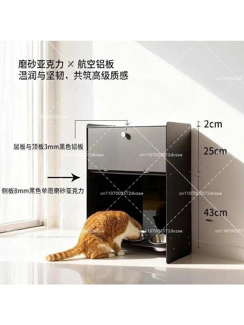 Integrated cat canteen locker, stainless steel acrylic, easy-to-clean storage cabinet