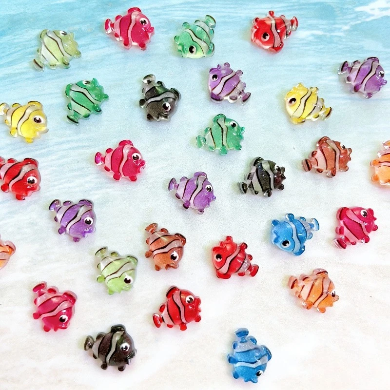 50 mixed color mini resin flat bottomed fish shaped accessories | Perfect for nail art, hair accessories, earrings, clothing, sh
