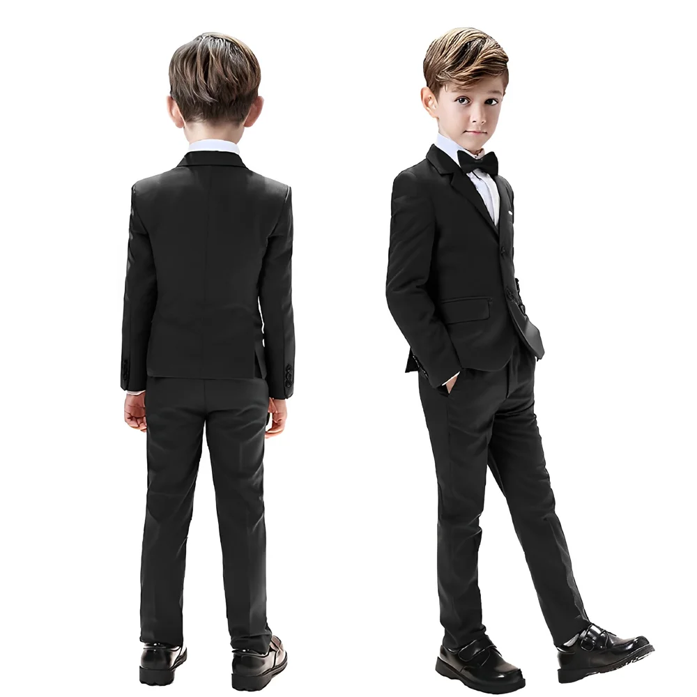 Ternos de casamento formais pretos para crianças, terno de festa, colete blazer e calças, roupas por atacado, 2 PCs, primavera e outono