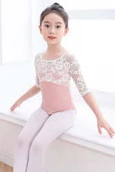 Ballet Dance Jumpsuit Girls Long Sleeve Practice Ballet Dancing Wear Children Graceful Lace Swan Dance Gymnastics Dance Leotards