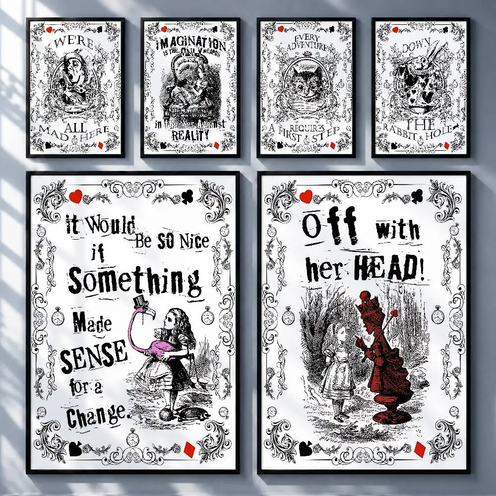 Classic Art Alice in Wonderland John Tenniel Posters Premium Self-Adhesive No Residue Wall Sticker for Home Office Bar Decor