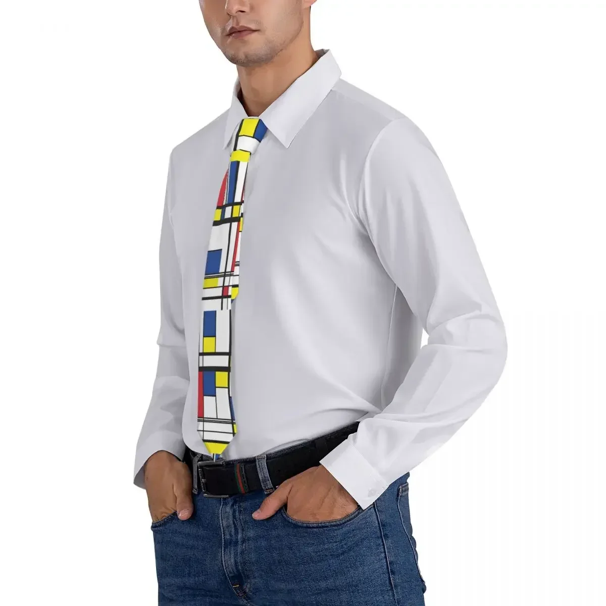 Mondrian Minimalista Impresso Pescoço Gravatas para Homens, Gravata de Ponto Geométrico, Acessórios de Negócios, Colarinho de Blusa