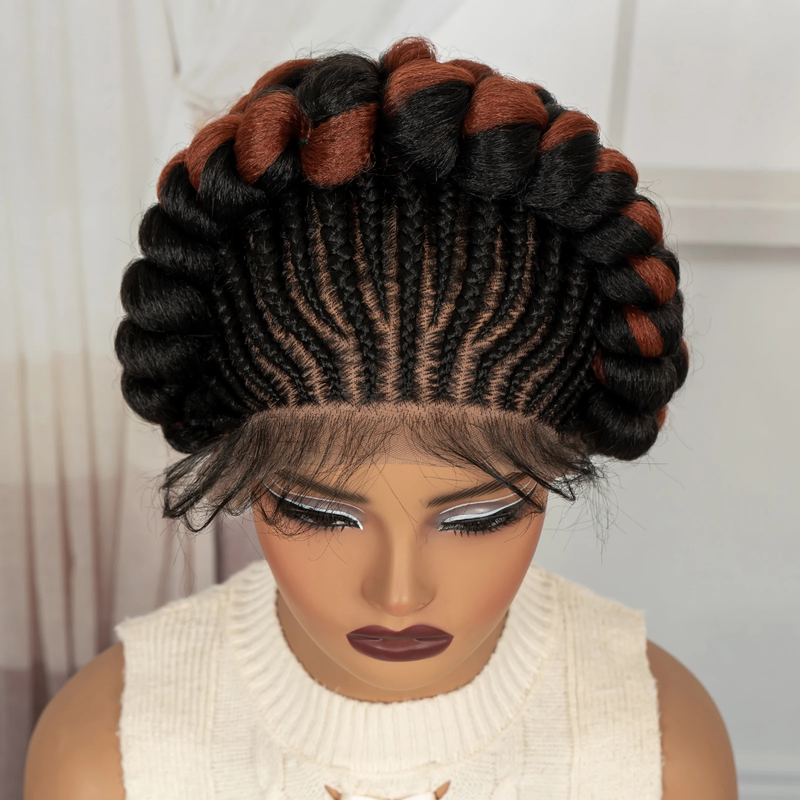 Pelucas trenzadas Cornrow, pelucas trenzadas Bantu de color sintético completo con encaje, trenzas naturales sin nudos, pelucas con pelo de bebé para mujeres negras