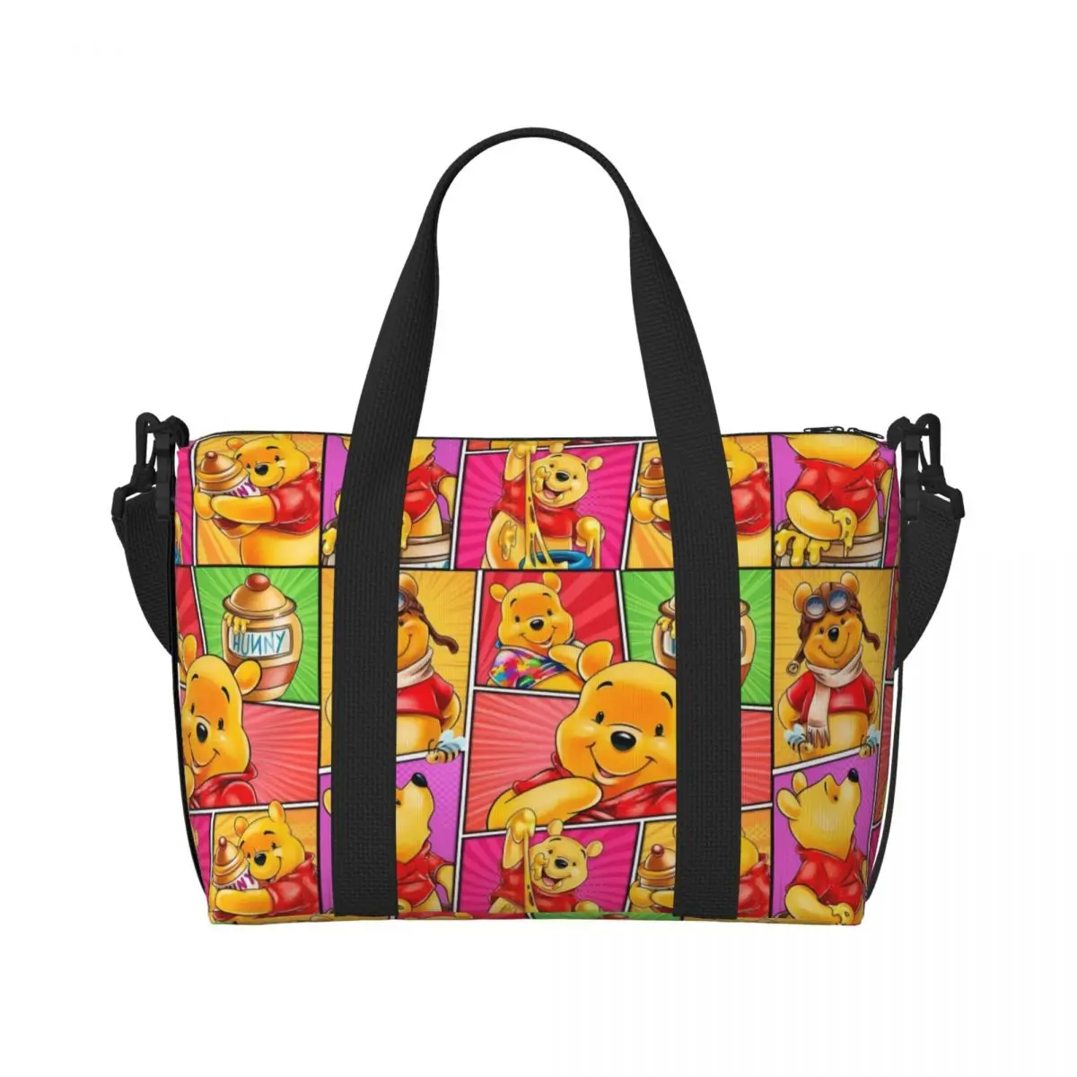 Custom Winnie Pooh Bear Collage Beach Tote Bag Women Big Compartment Gym Beach Travel Bags