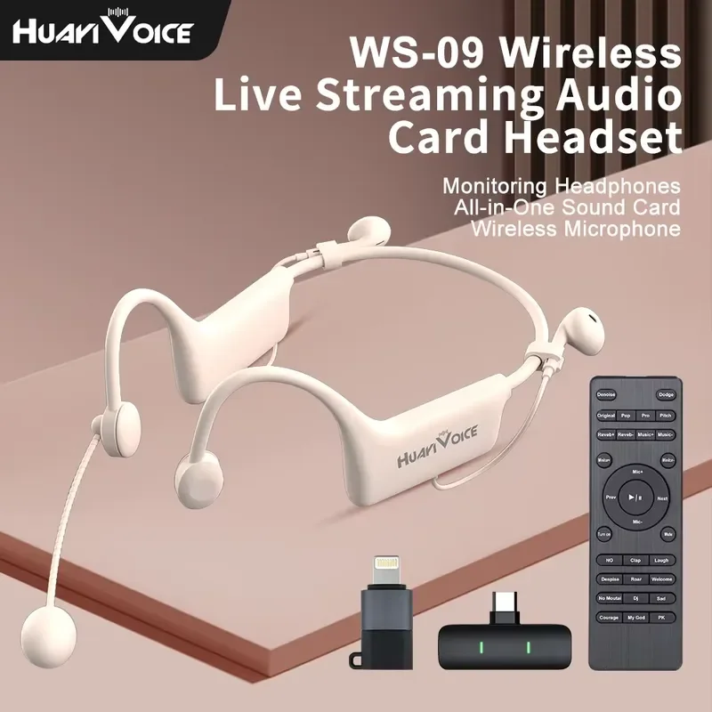 BOLRZO New All-in-One WS09 Sound Card Headset Microphone Noise Reduction 12 Sound Effects Change Android IOS Live Stream
