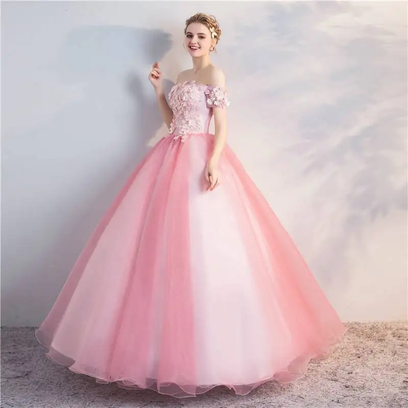 JEHETH PInk Charming Flowers Off the Shoulder Quinceanera Dresses 2024 Beading V Neck Prom Party Gown for Women robes 15 Years