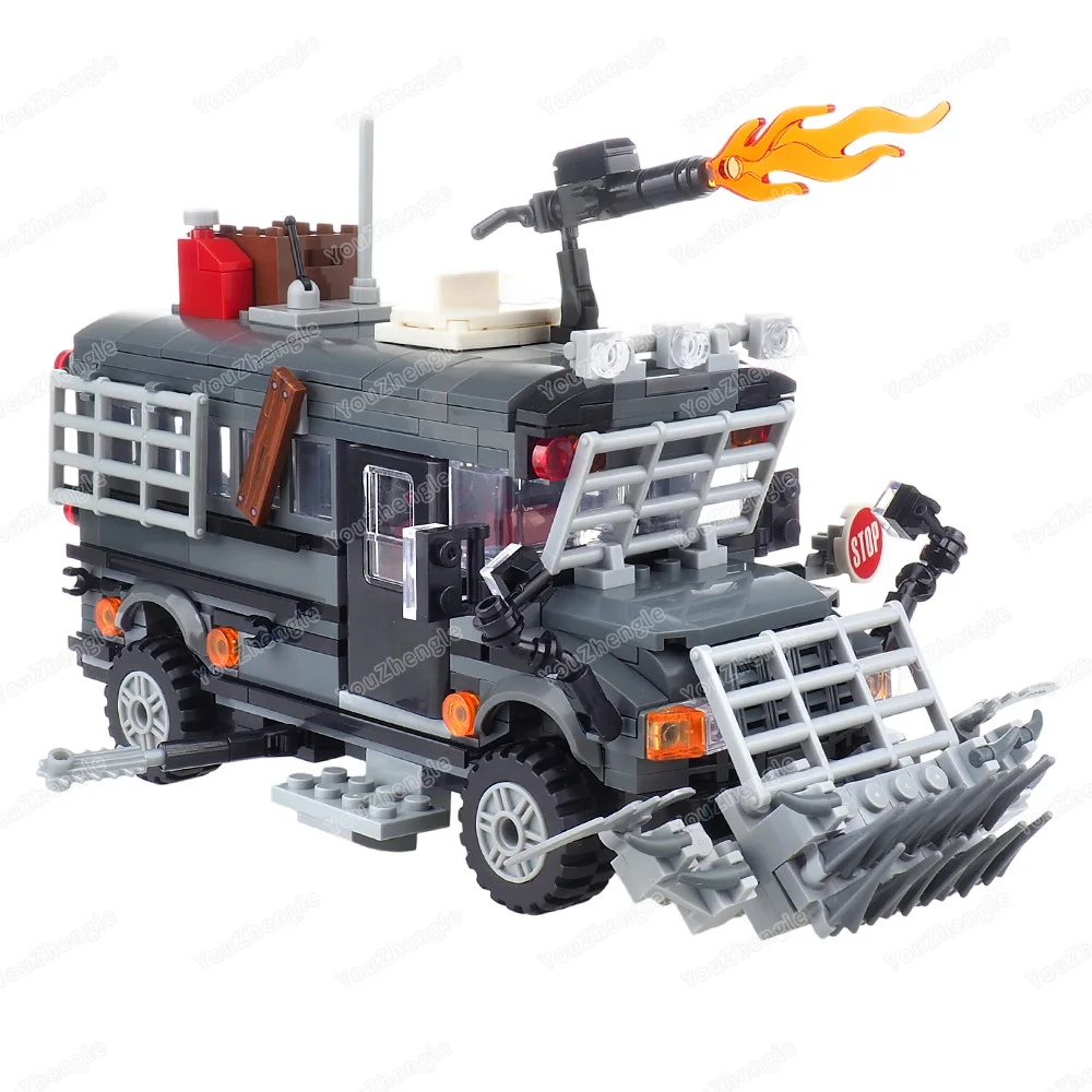 Apocalypse Armored Vehicle Dark Gray Bus Building Block MOCFigures Weapons Armored Escape Vehicle Equipment Scene Model Gift Toy