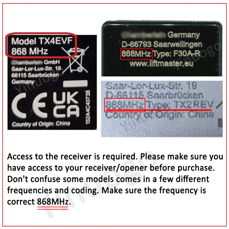 Programming LiftMaster TX4EV TX2EV TX4EVF TX4REV-F TX2REV TX4REV Remote Control Garage Door Opener 868MHz Electric Gate Control