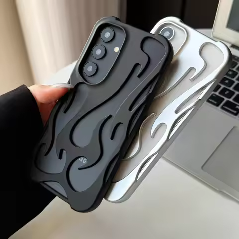3D Flame Pattern Hollow Case For Samsung Galaxy S25 S24 Plus S23 S22 Ultra A55 A54 A15 A16 A26 A36 A56 5G Heat Dissipation Cover