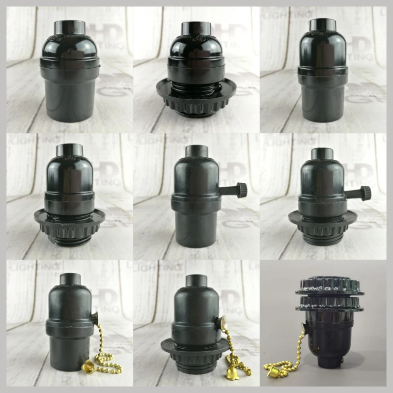 UL Bakelite Lamp Holder E26 Vintage Edison Spiral Bulb Base Zipper and Knob Switch Vintage Chandelier and Table Lamp Holder