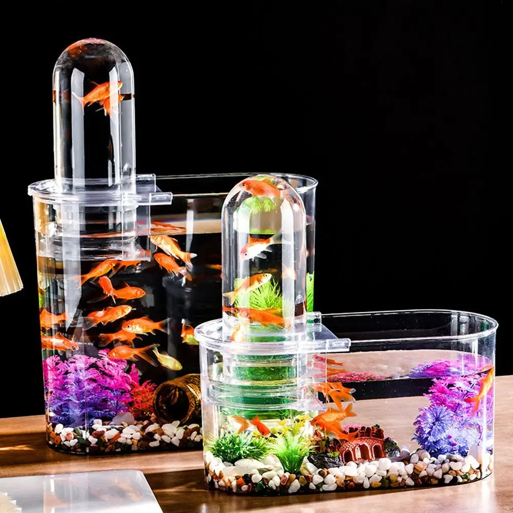 

Clear View Negative Pressure Fish Tank Space Saving Plastic Small Goldfish Tank Shatterproof Floating Desktop Fish Tank