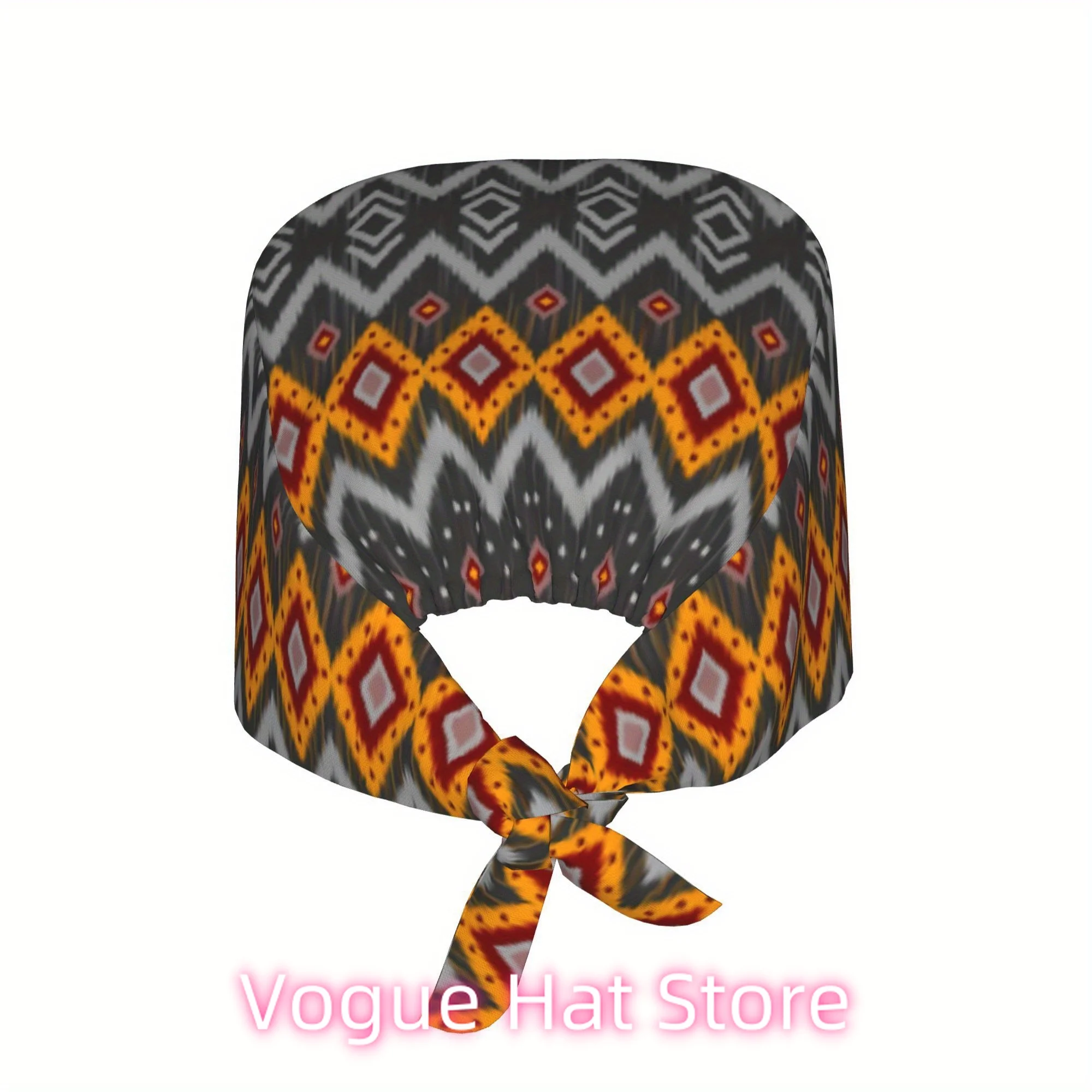 Unisex Work Cap Featuring a Striking Geometric Ikat Design with Bright Orange And Gray Highlights, Adjustable And Lightweight, D