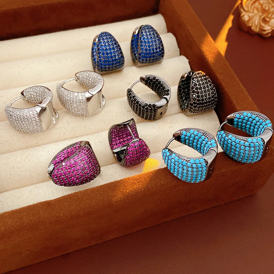 5 Colors Inlaid Full Zircon Hoop Earrings Women's Dedicate Vintage U-shaped Ear Buckles Luxury Jewelry Gifts for Friends K1