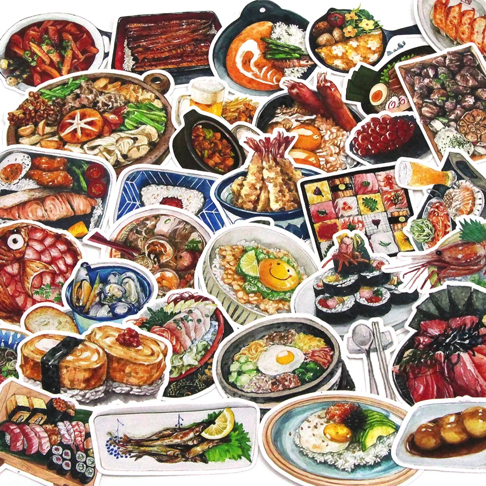 35pcs Japanese Food Sticker for Kids Sushi Sukiyaki Scrapbooking Stickers Japanese Stationery Decorative Stickers 37-71MM