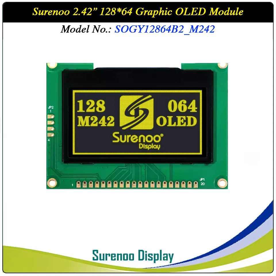 Tela OLED real, 2.42 "128*64 12864 Tela de módulo LCD gráfico Painel de tela LCM 75.0X52.7 SSD1309 Paralelo, SPI, I2C / IIC