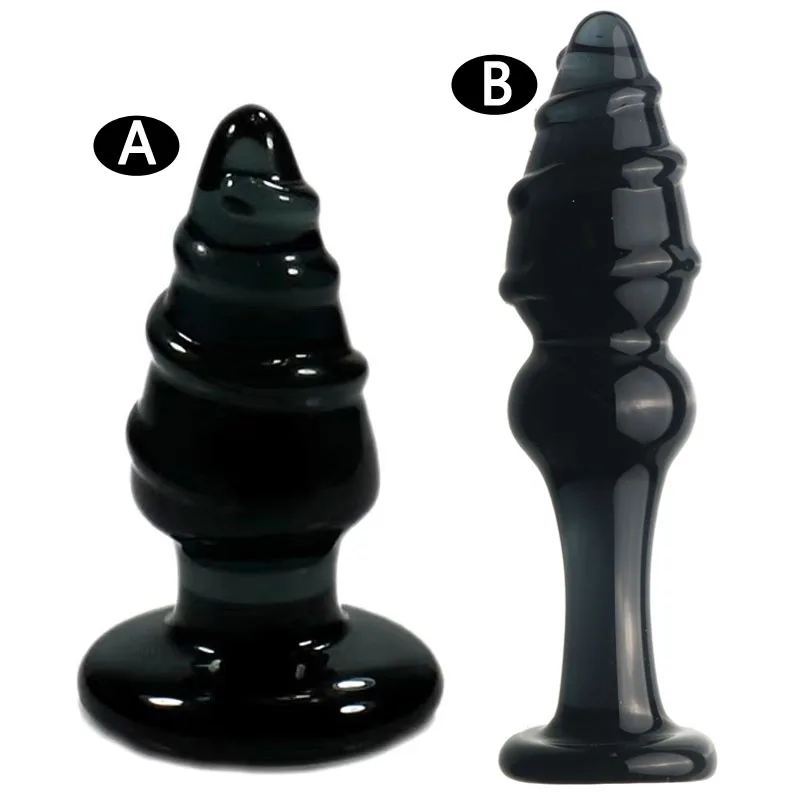 Czarna szklana spiralna wtyczka analna dla par Erotyczna szklana wtyczka do butów Kobieta Mężczyźni Seks zabawki dla dorosłych Dylator analny G Spot Anus Ass Plug