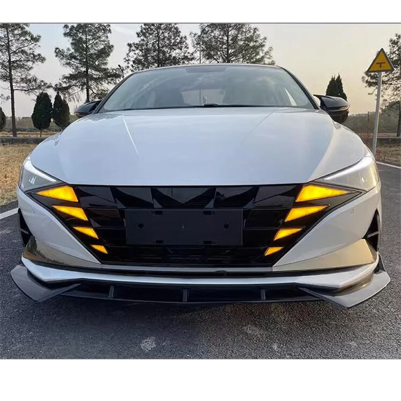 For CN7 LED Light CAR Grill Separator NEW Hyundai Elantra ABS Front Bumper Black Accessories Racing Grills Body Kit 2020+