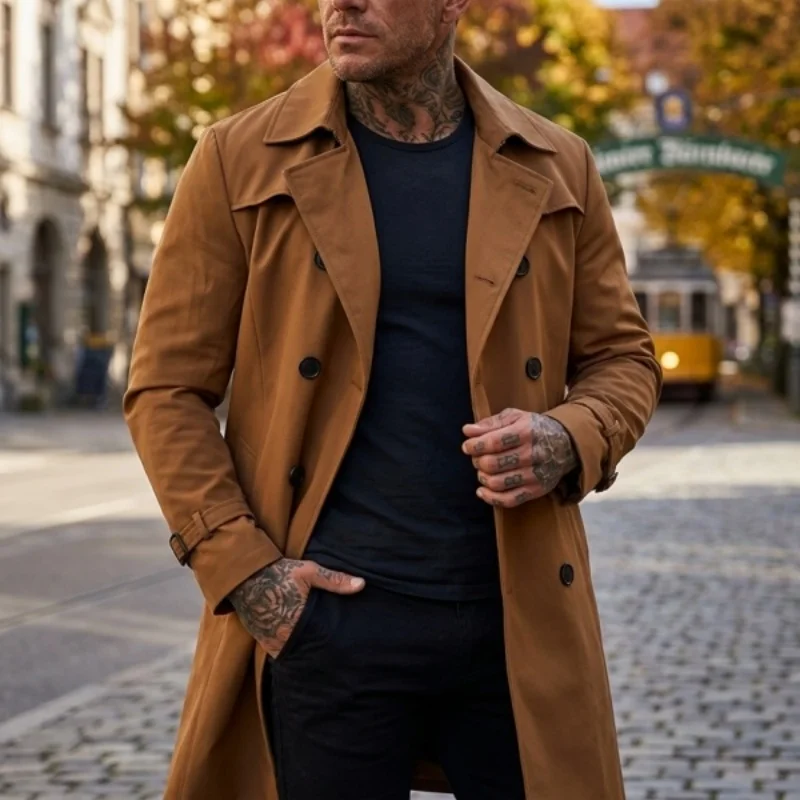 Fall New Trench Men's Streetwear Windbreaker Outerwear Lightweight Coat Business Casual Outdoor Extended Jacket Men's Clothing 6