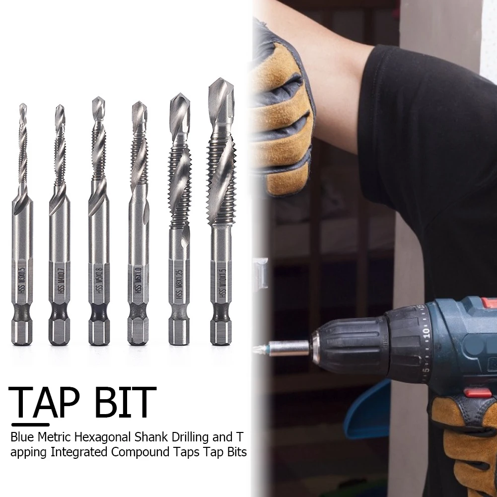 6 Stuks M3-M10 Schroefdraad Metrische Tap Boor Bits Hss Schroef Tapping Bit Hex Schacht Metalen Boor Bit Set Voor Monteur