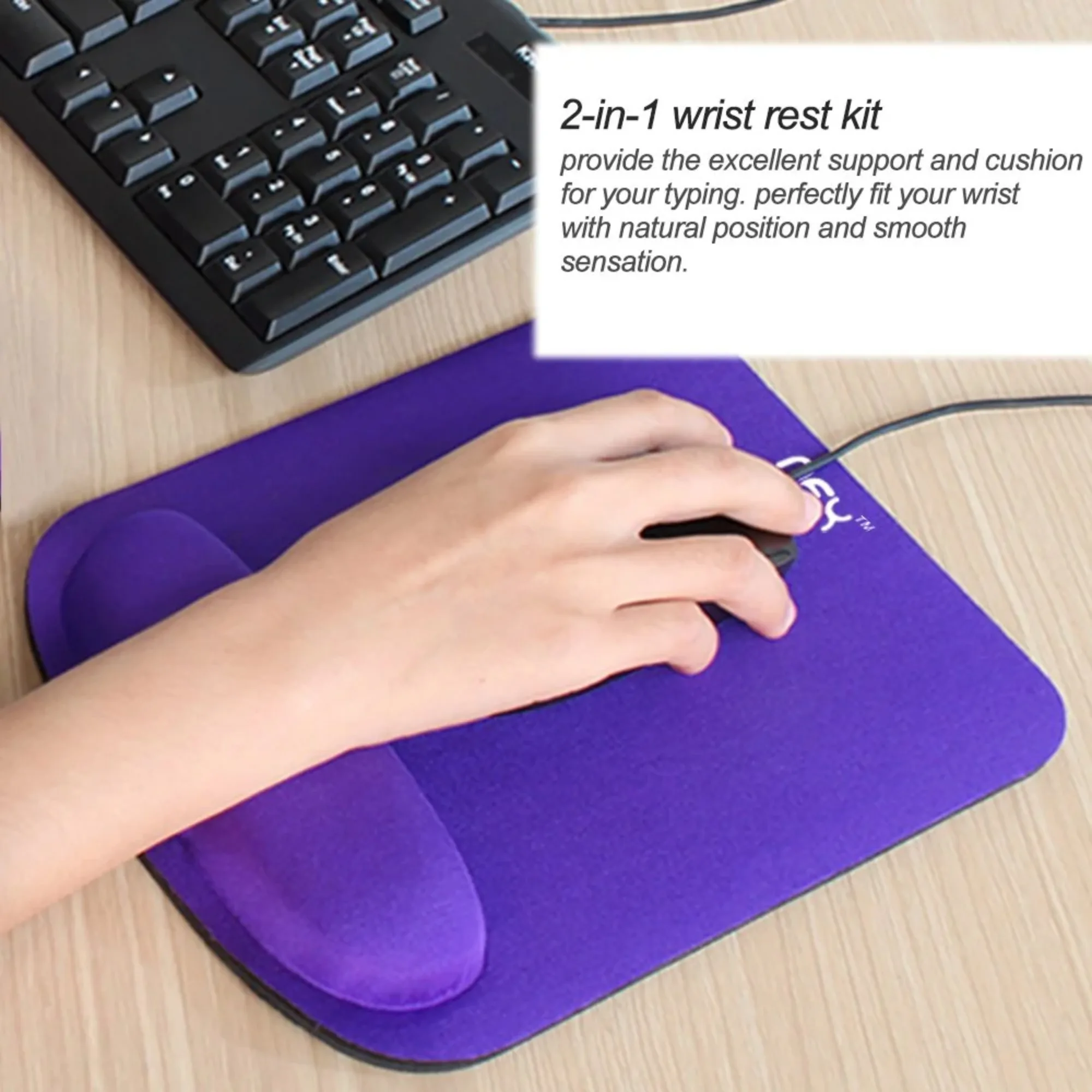 NEX Mouse Pad with Memory Foam Wrist Rest, Non-slip Rubber Base Mouse Mat for Typist Office (Purple)