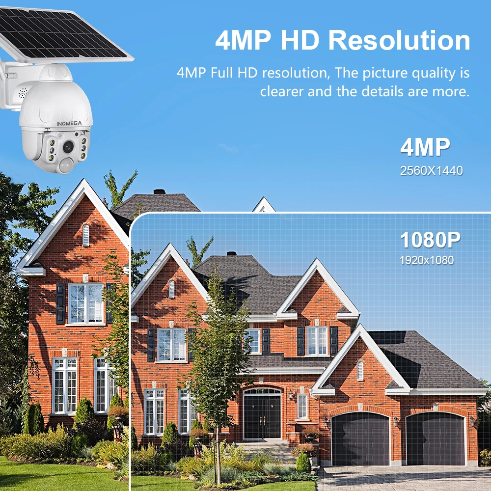 INQMEGA Solar Camera 4MP WIFI Wireless Security Detachable Solar Cam CCTV Video Surveillance Smart Monitor